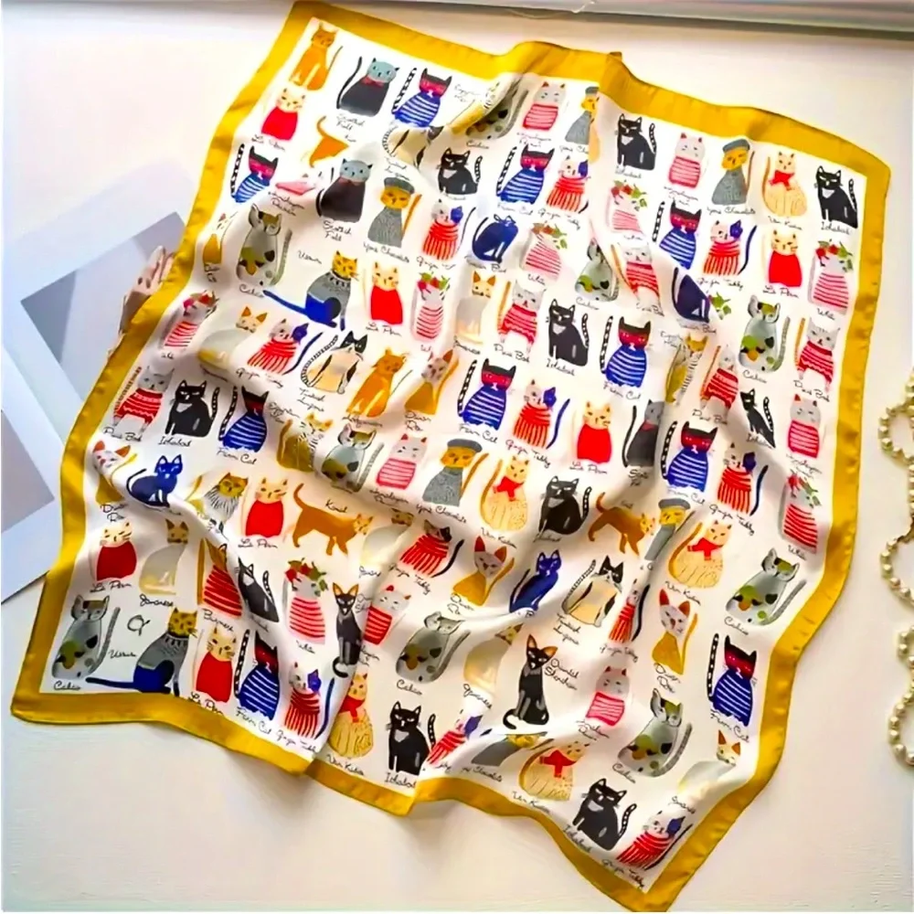 Cat Breeds Cartoon Whimsical Printed Scarf (Square 27.5”)